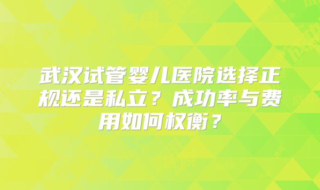 武汉试管婴儿医院选择正规还是私立？成功率与费用如何权衡？