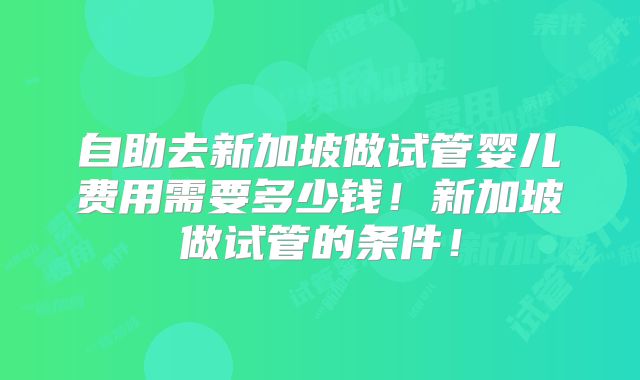 自助去新加坡做试管婴儿费用需要多少钱！新加坡做试管的条件！