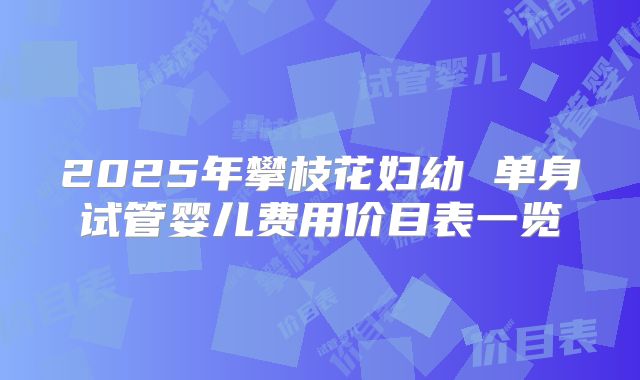 2025年攀枝花妇幼 单身试管婴儿费用价目表一览