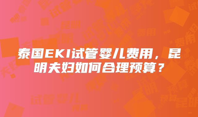 泰国EKI试管婴儿费用，昆明夫妇如何合理预算？