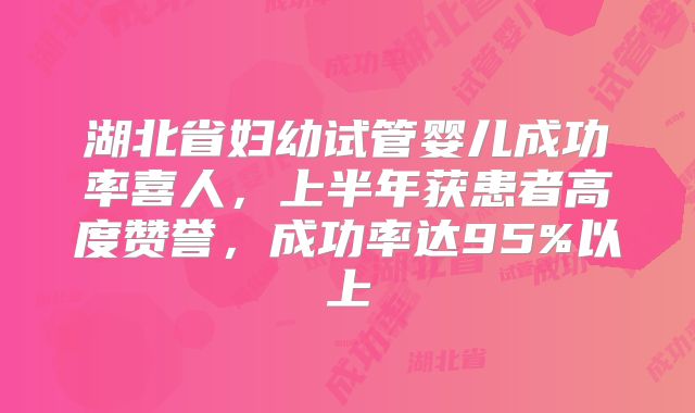 湖北省妇幼试管婴儿成功率喜人，上半年获患者高度赞誉，成功率达95%以上