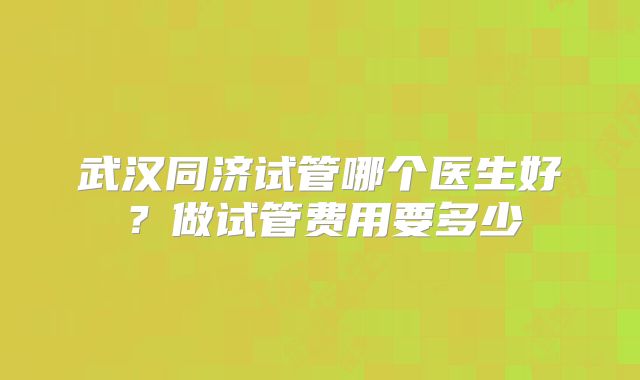 武汉同济试管哪个医生好？做试管费用要多少