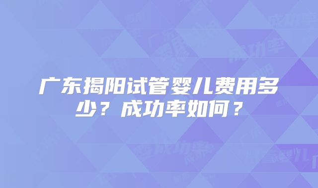 广东揭阳试管婴儿费用多少？成功率如何？