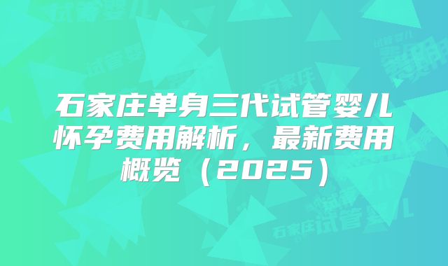 石家庄单身三代试管婴儿怀孕费用解析，最新费用概览（2025）