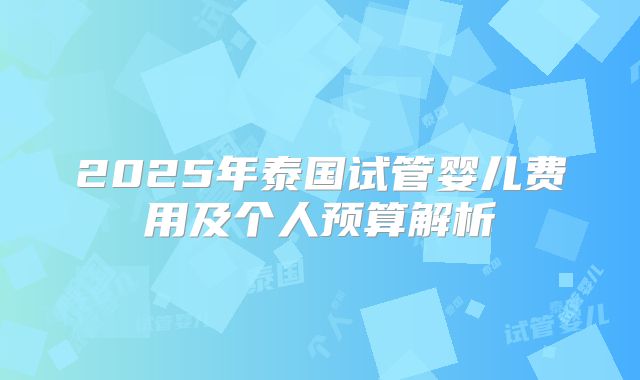 2025年泰国试管婴儿费用及个人预算解析