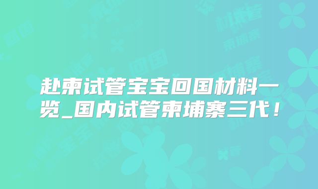 赴柬试管宝宝回国材料一览_国内试管柬埔寨三代！