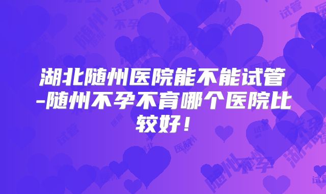 湖北随州医院能不能试管-随州不孕不育哪个医院比较好！