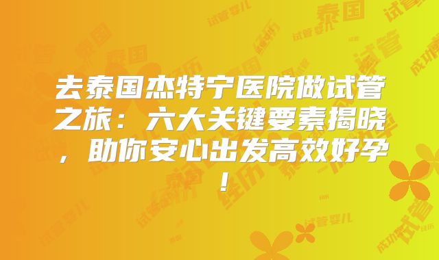 去泰国杰特宁医院做试管之旅:六大关键要素揭晓,助你安心出发高效好孕!