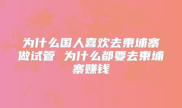 为什么国人喜欢去柬埔寨做试管 为什么都要去柬埔寨赚钱
