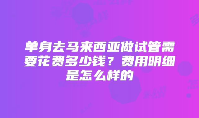 单身去马来西亚做试管需要花费多少钱？费用明细是怎么样的