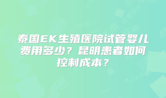 泰国EK生殖医院试管婴儿费用多少？昆明患者如何控制成本？