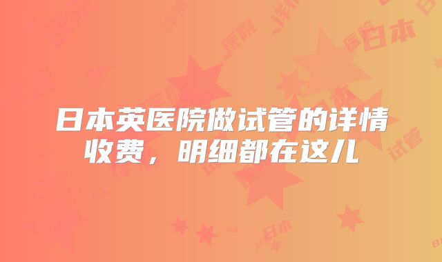 日本英医院做试管的详情收费，明细都在这儿