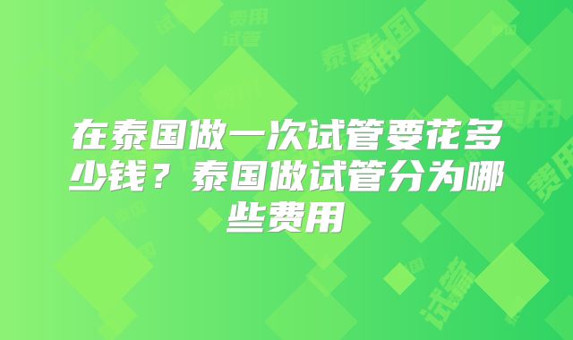 在泰国做一次试管要花多少钱？泰国做试管分为哪些费用
