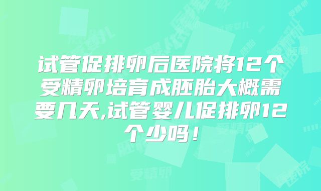 试管促排卵后医院将12个受精卵培育成胚胎大概需要几天,试管婴儿促排卵12个少吗！