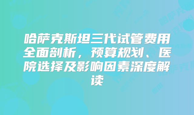 哈萨克斯坦三代试管费用全面剖析，预算规划、医院选择及影响因素深度解读