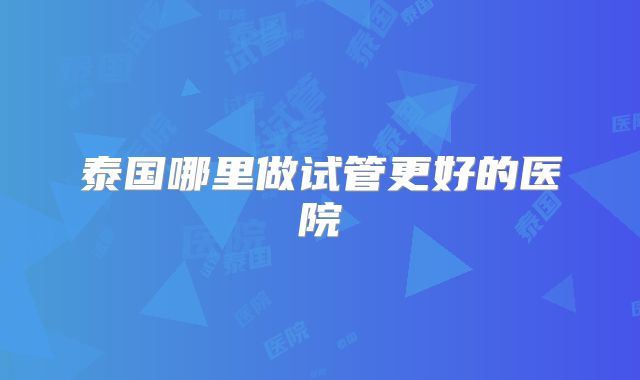 泰国哪里做试管更好的医院
