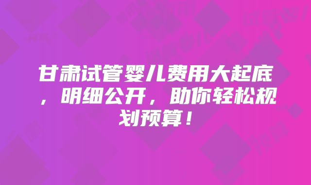 甘肃试管婴儿费用大起底，明细公开，助你轻松规划预算！