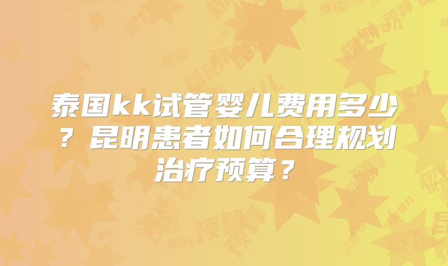 泰国kk试管婴儿费用多少？昆明患者如何合理规划治疗预算？