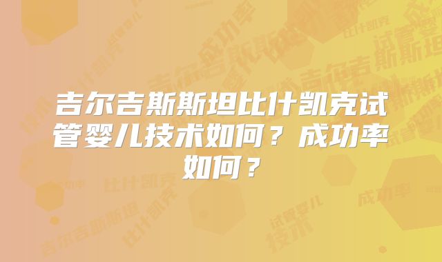 吉尔吉斯斯坦比什凯克试管婴儿技术如何？成功率如何？