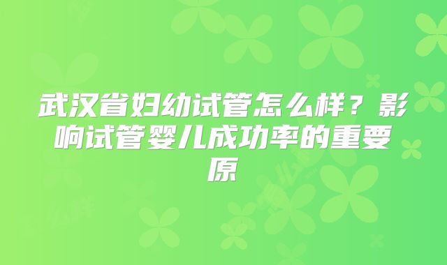 武汉省妇幼试管怎么样？影响试管婴儿成功率的重要原