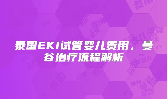 泰国EKI试管婴儿费用，曼谷治疗流程解析