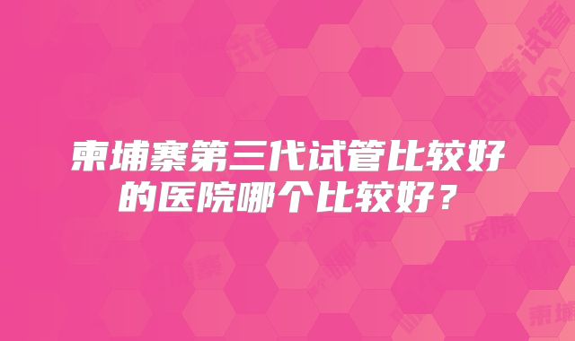 柬埔寨第三代试管比较好的医院哪个比较好？
