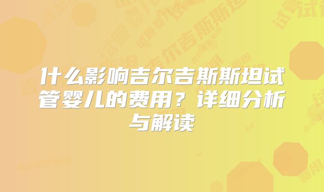 什么影响吉尔吉斯斯坦试管婴儿的费用？详细分析与解读