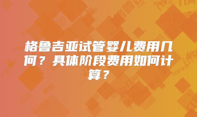 格鲁吉亚试管婴儿费用几何？具体阶段费用如何计算？
