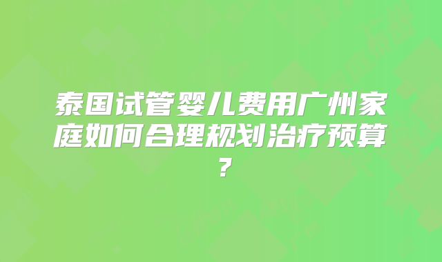 泰国试管婴儿费用广州家庭如何合理规划治疗预算？