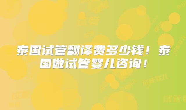 泰国试管翻译费多少钱！泰国做试管婴儿咨询！