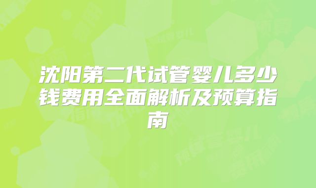 沈阳第二代试管婴儿多少钱费用全面解析及预算指南