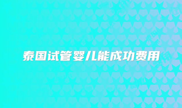 泰国试管婴儿能成功费用