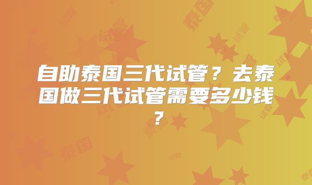 自助泰国三代试管？去泰国做三代试管需要多少钱？
