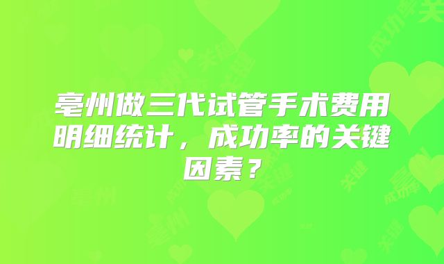 亳州做三代试管手术费用明细统计，成功率的关键因素？