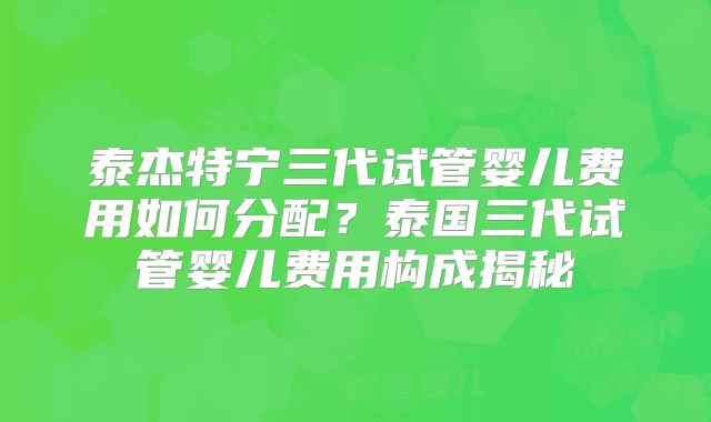 泰杰特宁三代试管婴儿费用如何分配?泰国三代试管婴儿费用构成揭秘