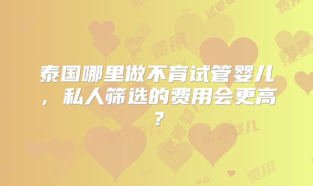 泰国哪里做不育试管婴儿,私人筛选的费用会更高?