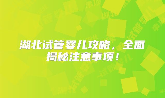湖北试管婴儿攻略，全面揭秘注意事项！
