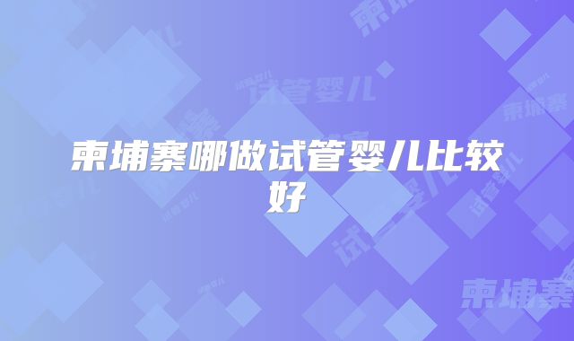柬埔寨哪做试管婴儿比较好