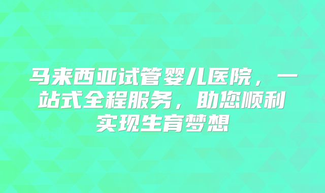 马来西亚试管婴儿医院，一站式全程服务，助您顺利实现生育梦想