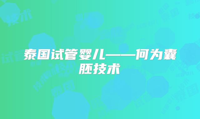 泰国试管婴儿——何为囊胚技术