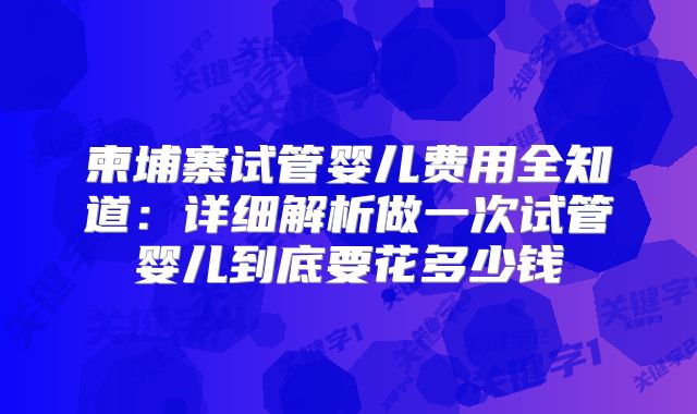 柬埔寨试管婴儿费用全知道:详细解析做一次试管婴儿到底要花多少钱