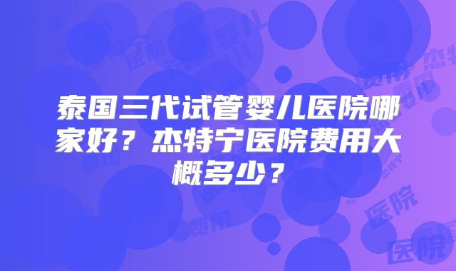 泰国三代试管婴儿医院哪家好？杰特宁医院费用大概多少？