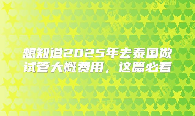 想知道2025年去泰国做试管大概费用，这篇必看