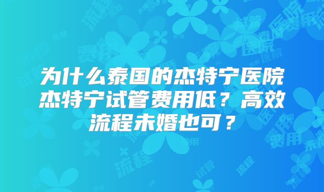 为什么泰国的杰特宁医院杰特宁试管费用低？高效流程未婚也可？