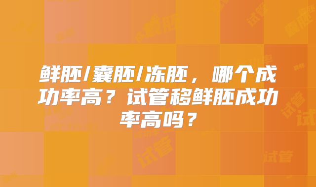 鲜胚/囊胚/冻胚，哪个成功率高？试管移鲜胚成功率高吗？