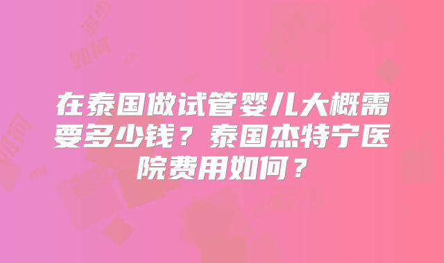 在泰国做试管婴儿大概需要多少钱？泰国杰特宁医院费用如何？