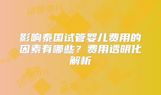 影响泰国试管婴儿费用的因素有哪些？费用透明化解析