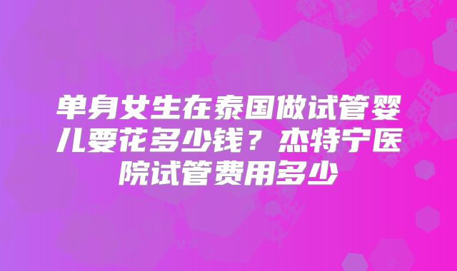 单身女生在泰国做试管婴儿要花多少钱？杰特宁医院试管费用多少