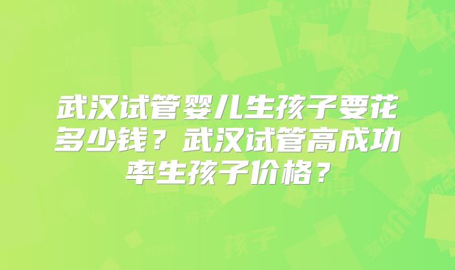 武汉试管婴儿生孩子要花多少钱？武汉试管高成功率生孩子价格？