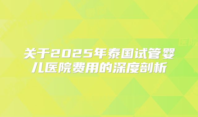关于2025年泰国试管婴儿医院费用的深度剖析